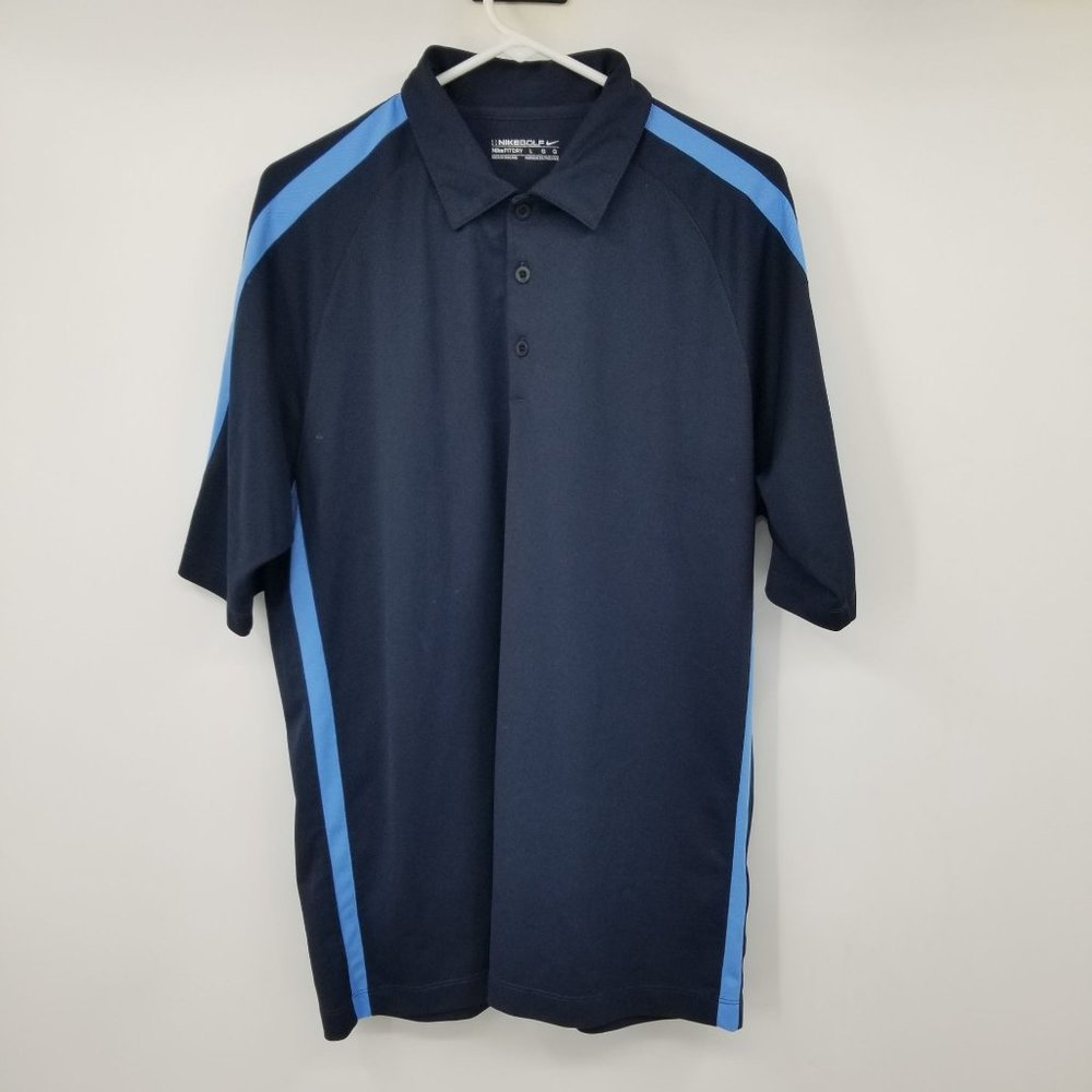 Nike Golf Fit Fry Navy and Blue Striped Men's‎ Polo Shirt Size Large